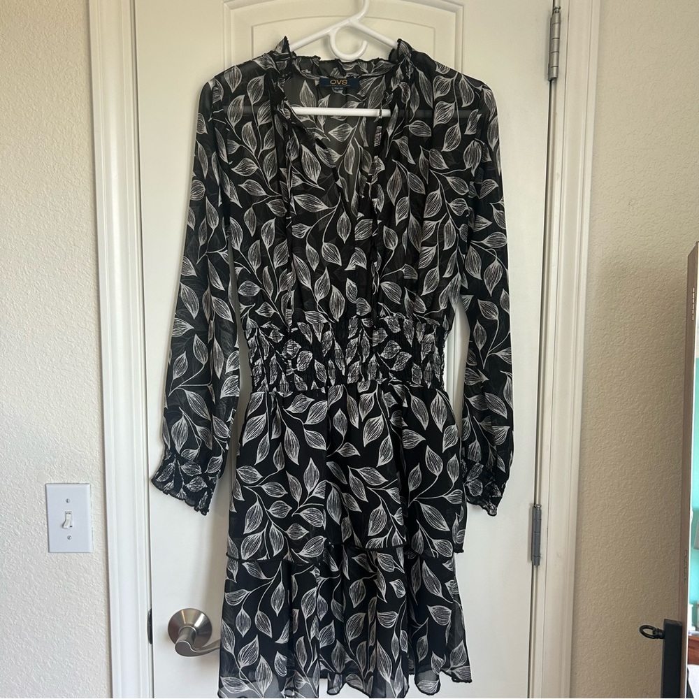 OVS Women’s Sheer Dress With Slip Skirt And Cinch Waist  - Size Small